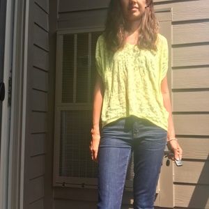 Express sheer button back green v neck blouse